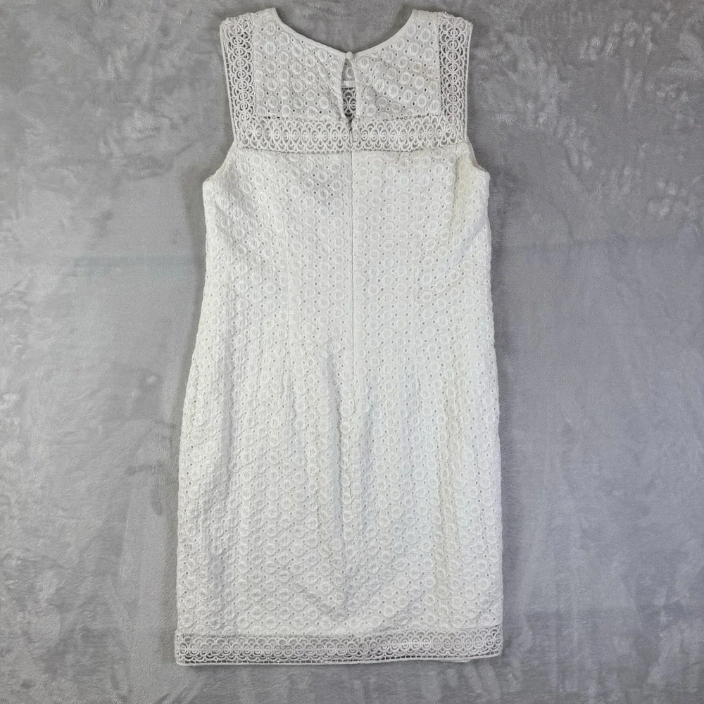 Adrianna Papell Mixed Lace Cotton Shift Dress Size 10 White Sleeveless High Neck